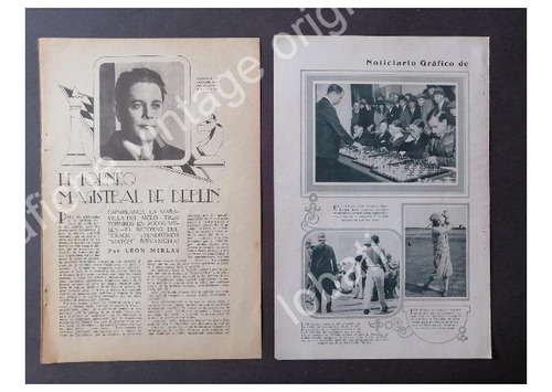 Cartel Retro Reportajes Sobre Raul Capablanca 1927 /ajedrez