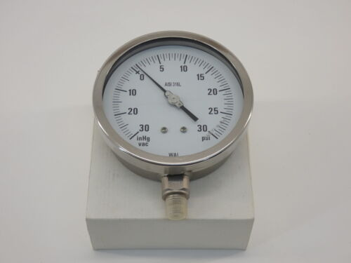 Wal Pressure Gauge, 5 , -30inhg-0-30 Psi, 1/4  Npt Botto Yyx