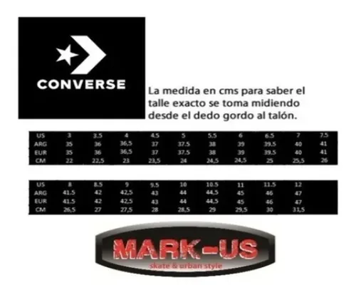 Tabla de medidas de zapatillas converse sales