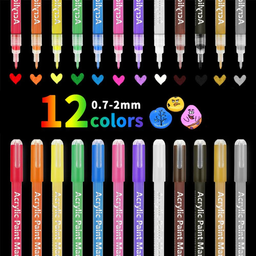 12 Marcadores Acrílicos 0.7mm Plumas Para Colorear