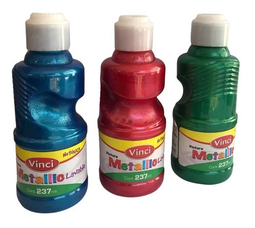 3 Pintura Tempera Lavable Niños Vinci 237ml Metalicos Rav