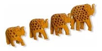 Comprar Familia Elefantes Chatos X 4 De Madera Teka Importado India