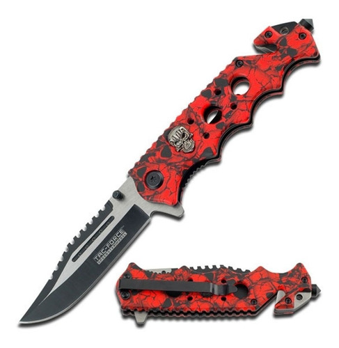 Canivete Tac Force Red Skull Camo Tf-809rd