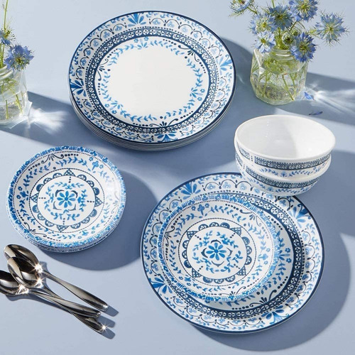 Set De Vajilla Corelle, Portofino, Blanco, Azul, 18 Pcs