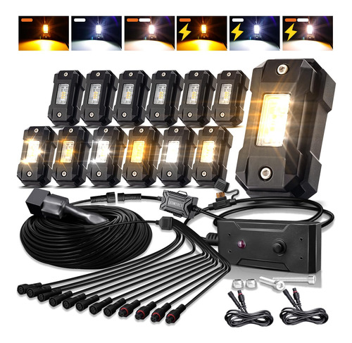 Kit Luz Roca Ledmircy Color Blanco Ambar 12 Vaina 6 Modo Atv