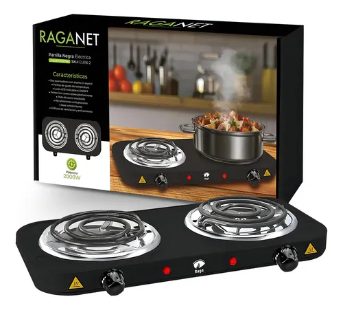 Parrilla Eléctrica Raga 2 Quemadores Acero Inoxidable 2000w Color Negro