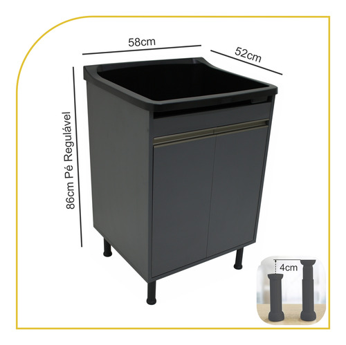 Tanque De Lavanderia 40 Litros Com Esfregadeira + Gabinete