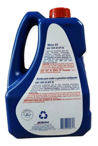 Aceite Acdelco 15w40 Multigrado Sl 5 L