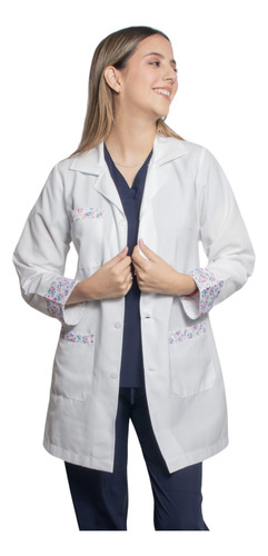 Bata Doctora Estampada Fanny Beniza Blanco Mariposas Blanco Med