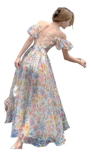 Vestido Floral De Manga Farol De Verano Para Mujer