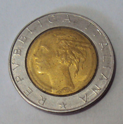 Moneda Italia 500 Lire, Año 1987, Km# 111 Mb (Usado)