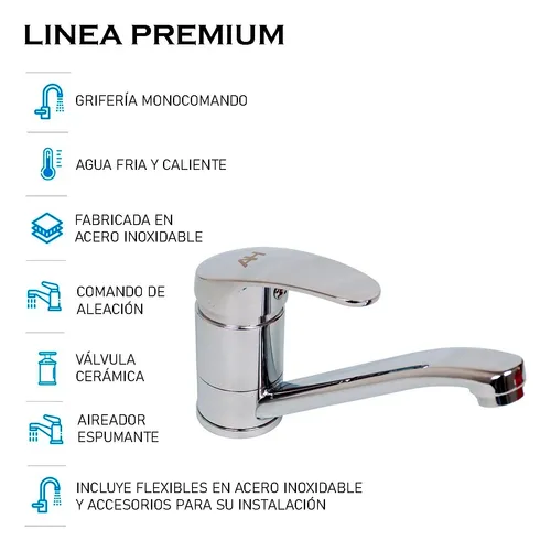 Griferia Premium Acero Inoxidable Monocomando Ah07 Ah Home