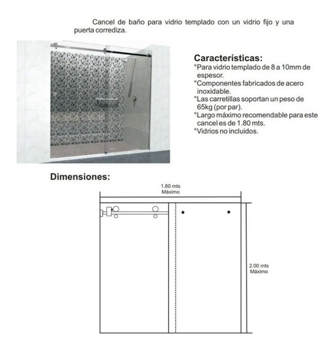 Imagen 5 de 6 de Herrajes Para Cancel De Baño Bacalar Para Vidrio Templado