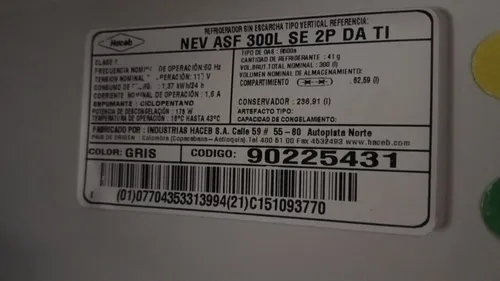Nevera Haceb No Frost 293lt 2 Puertas Usada (Usado)