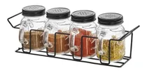 Comprar Porta Condimentos 4 Potes Suporte Horizontal Preto Com Alça