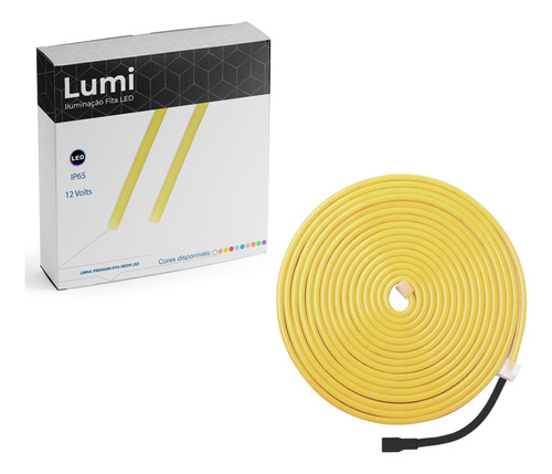 Fita Led Neon Flexível 5m 120 Smd/m 12v Ip67 Cor Da Luz Amarelo Com Fonte Lumi