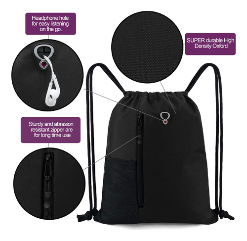 Bols0s De Cordón Beegreen Mochila Negra Con Cordón, Bolsa De