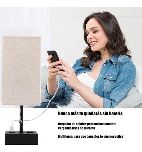 Imagen 3 de 7 de Lámpara De Mesita De Noche Para Dormitorio