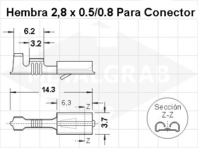 Terminal Instalacion Pala Hembra 2.8x0.8mm Laton X 250 Unida