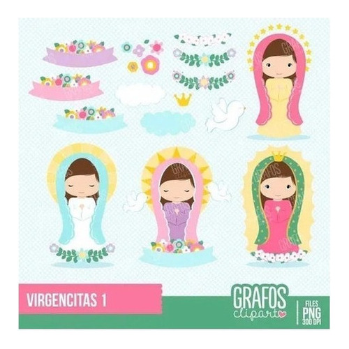 Pack Imágenes Clipart Estampita Virgencita Virgen +