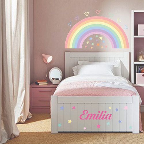 Vinilo Decorativo Arcoiris 80 Cm + Estrellitas + Nombre