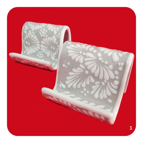 Imagen 1 de 7 de 2 Porta Celular De Talavera Poblana Gris Bases Diferentes