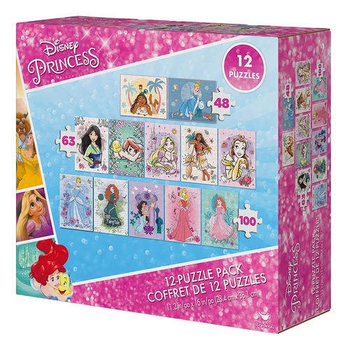 Disney Princess, Paquete De 12 Rompecabezas, 48 Piezas, 63 P