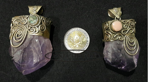 Imagen 2 de 4 de Amatista Colgantes Dijes Engarzados Alpaca (metal) Artesanal