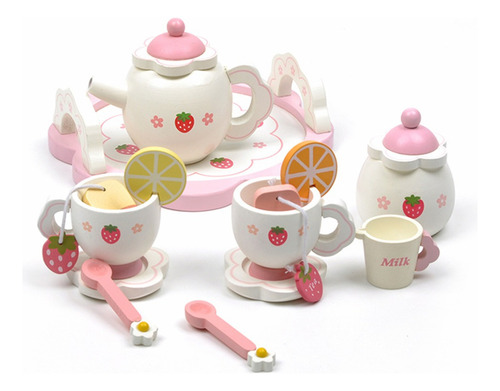 Li Juego De Té De La Tarde De Madera Con Temática De Fresas