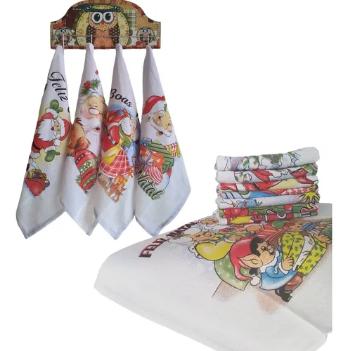 comprar Kit 12 Pano Prato Natal Pano Copa Estampa Natalina 45x68cm