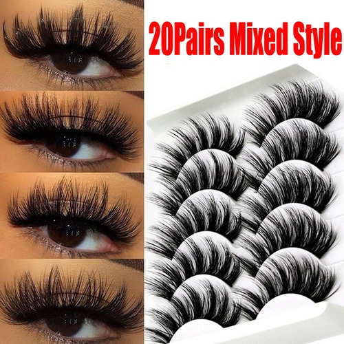 20pairs 3d Natural Negro Rizado Largo Visón Pestañas