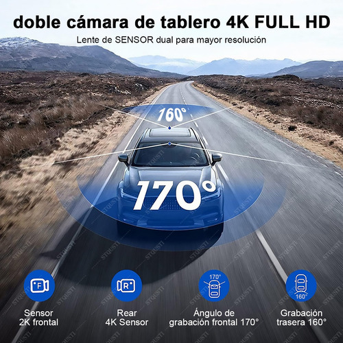 STQUSTI 2k Double Cámara Para Automóvil Pantalla Táctil 10'' Dashcam Stqusti Con Cámara De Visión Trasera
