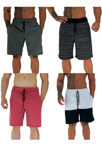 Kit 4 Bermudas Masculinas Moletom Academia Estampas Listras