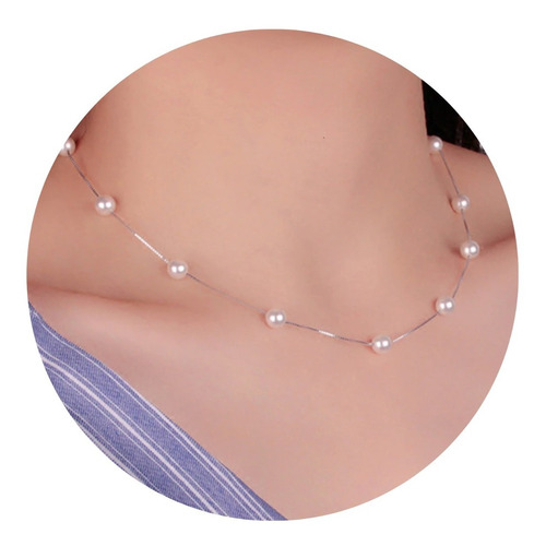 Collar Colgante Con Perlas Blancas Cadena Plata 925 Plateada
