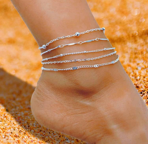 Pulseras De Tobillo Tobillera De Tenis En Capas De Plata Cad