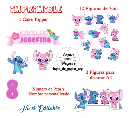 Cake Topper Imprimible Personalizado Angel Y Stitch