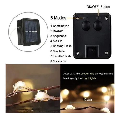 Imagen 4 de 10 de Guirnalda Solar De 600 Luces Led Cálidas Y Cálidas, 60 Metro