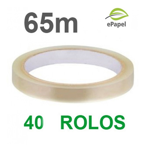 40 Rolo Fita Adesiva Fina 12mm 12x65 Transparente Tipo Durex