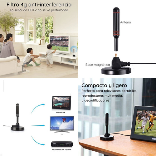 Imagen 5 de 10 de Antena Digital Tv Interior Exterior Magnética - Otec