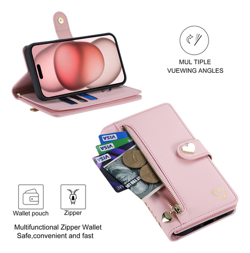 Funda Para Teléfono Tipo Cartera De La Serie Sharp Con Adornos Y Pulsera Con Ranuras Para Tarjetas