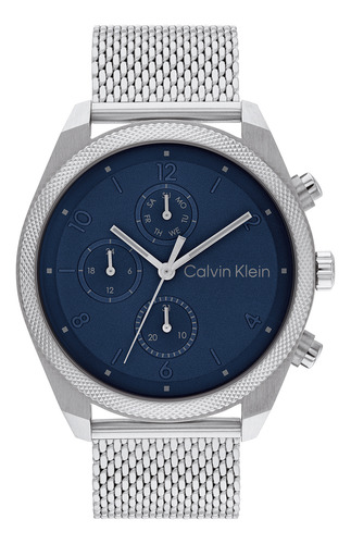 Reloj Hombre Calvin Klein 25200360 Impact Correa Plateado Bisel Azul Fondo Plateado