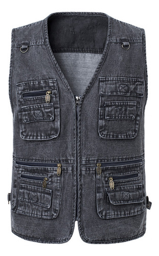 Chaleco De Jeans B Para Hombre, Cuello Alto, Varios Bols