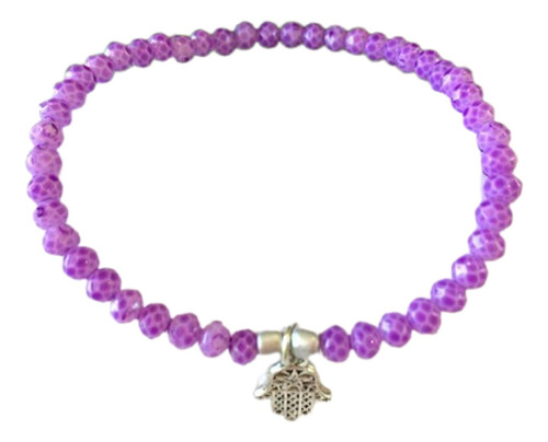 Pulsera De Cristales Violeta Con Dije Mano De Fátima