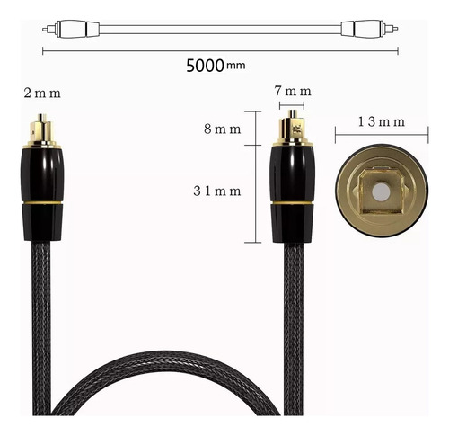 5 M/16.4 Ft Cable Óptico Toslink Audio Fibra Stereo Digital