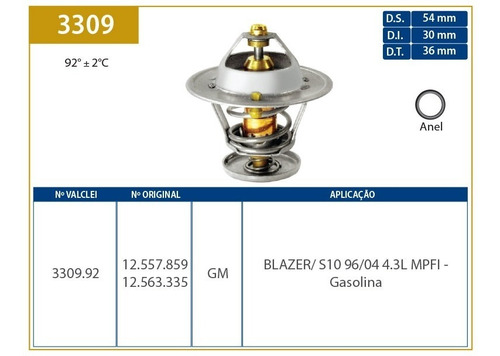 Valvula Termostatica Gm Blazer 4.3 V6 Mpfi 96/04 / S10 4.3
