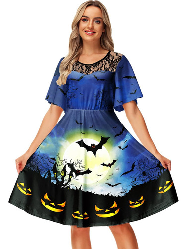 Vestido De Murciélago De Halloween Para Mujer, Vestido Vinta