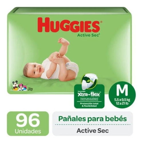 Pañal Huggies Active Sec Talla M/96 Unidades