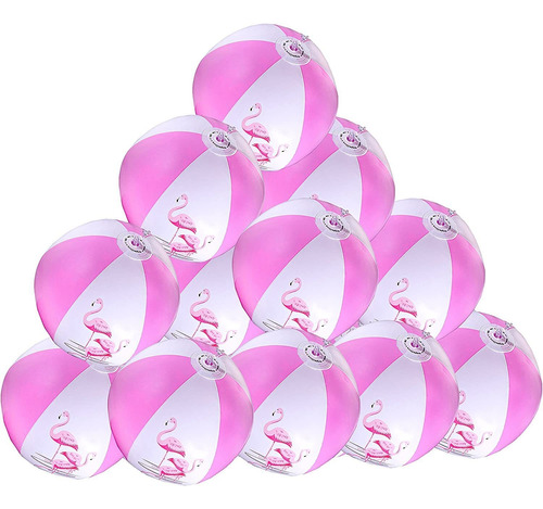 12 Pink Flamingo Party Pack Inflatable Beach Balls - Beach P