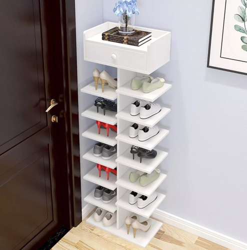 Zapatero Organizador Estante Zapatos 14 Pcs Hall Armario Color Blanco
