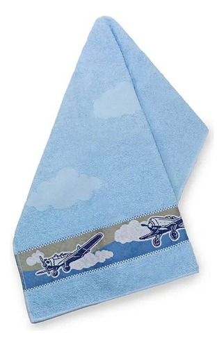 Toalha De Banho Infantil Camesa Aviãozinhos Azul 70x130cm